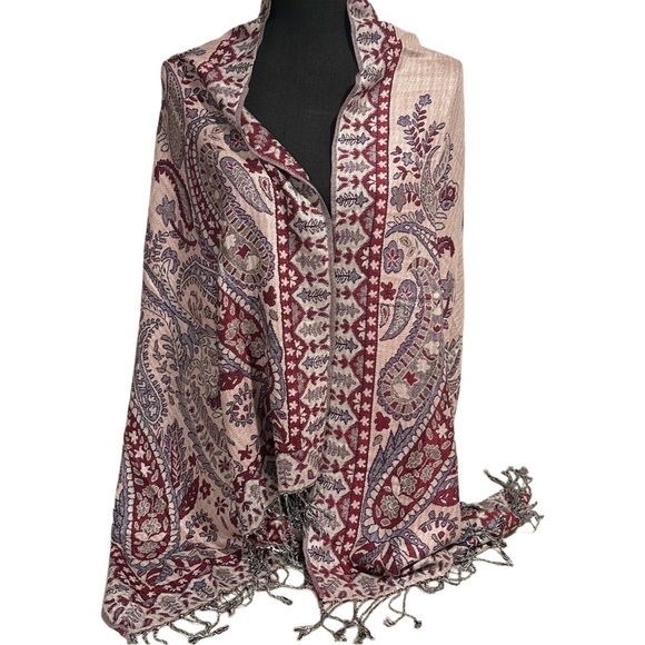Elegant Large Shawl Wrap Double-sided Super Soft Quality Rayon Silver Blue Pink - Picture 7 of 15